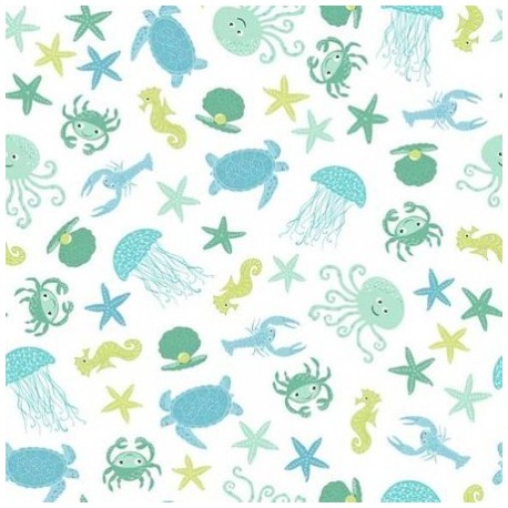 tissu patchwork imprimé d'animaux marins
