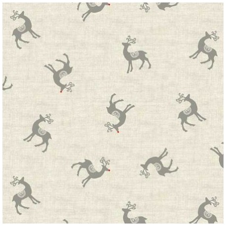 tissu patchwork écru avec des rennes, tissu de noel, collection Scandi 