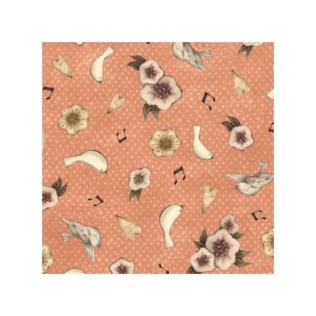 tissu patchwork saumon fleuri Lost song Mirabelle par Santoro