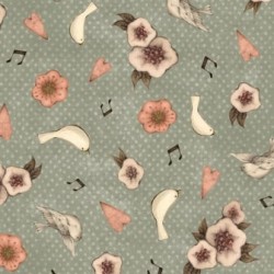 tissu patchwork fleuri bleu vert Lost song Mirabelle par Santoro
