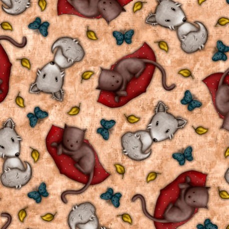 tissu patchwork Gorjuss- Collection My Story- chats et renards, fond crème foncé