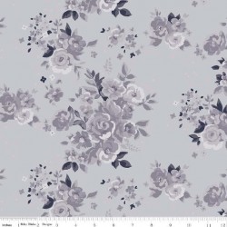 tissu patchwork fleuri gris