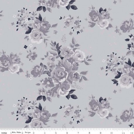 tissu patchwork fleuri gris