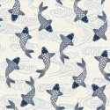 tissu patchwork bleu et blanc impression de poissons koi