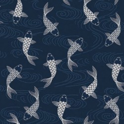 tissu patchwork bleu foncé impression de poissons koi
