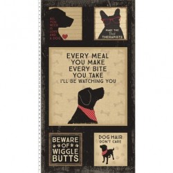tissu patchwork avec des chiens, collection Wigglebutts, panneau d'étiquettes