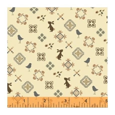 tissu patchwork imprimé lapins et oiseaux Collection french armoire de l'Atelier Perdu 51556-3
