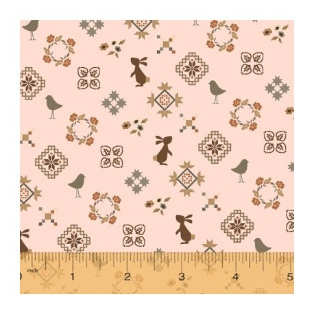 tissu patchwork avec lapins et oiseaux Collection french armoire de l'Atelier Perdu 51556-2