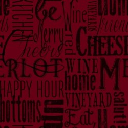 tissu patchwork sur le thème du vin, avec des écritures sur le vin