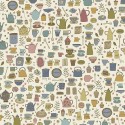 tissu patchwork  motifs autour du thé sur fond écru Collection "Tealicious" Anni Downs