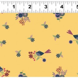 tissu patchwork fleuri jaune avec des oiseaux collection Rosewood