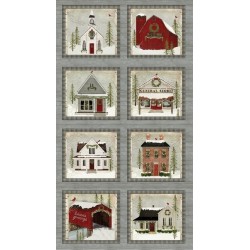 tissu patchwork de Noël en panneaux d'étiquettes imprimé de maisons