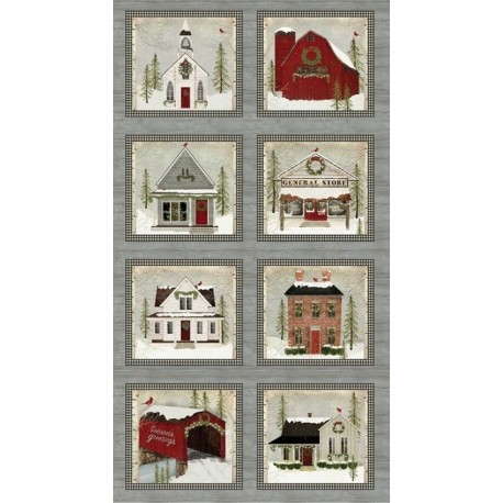 tissu patchwork de Noël en panneaux d'étiquettes imprimé de maisons