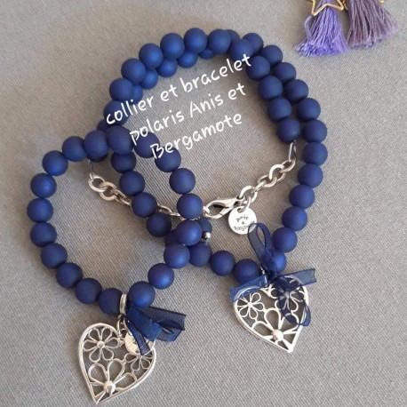 Bracelet bleu marine, perles polaris