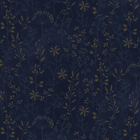 tissu patchwork imprimé de brins fleuris coloris bleu