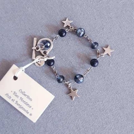 Bracelet bleu montana étoiles, vieil argent