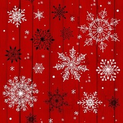 tissu patchwork de Noël, cristaux de neige sur fond rouge