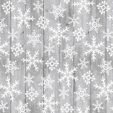 tissu patchwork de Noël, gris avec des cristaux de neige