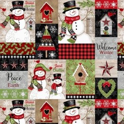tissu patchwork de Noël, panneau d'étiquettes sur l'hiver