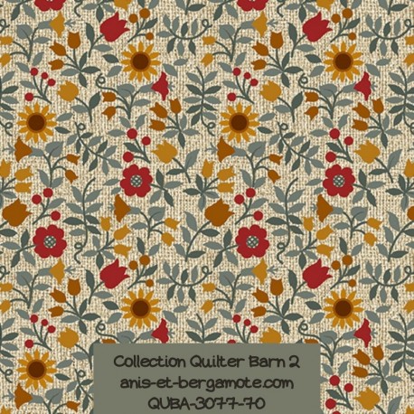 tissu patchwork-collection quilter barn 3077-70 fleuri clair