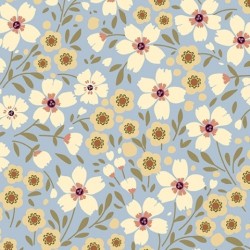 tissu patchwork bleu avec des fleurs vanille et jaune
