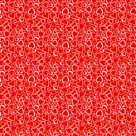 tissu patchwork rouge avec des cœurs