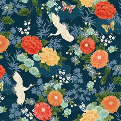 tissu patchwork japonais avec des grues et fleurs collection Michiko