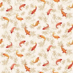 tissu patchwork japonais avec des carpes koi sur fond clair