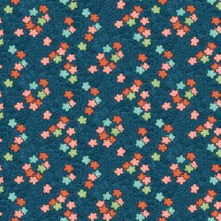 tissu patchwork esprit japonais sur fond bleu foncé avec des petites fleurs
