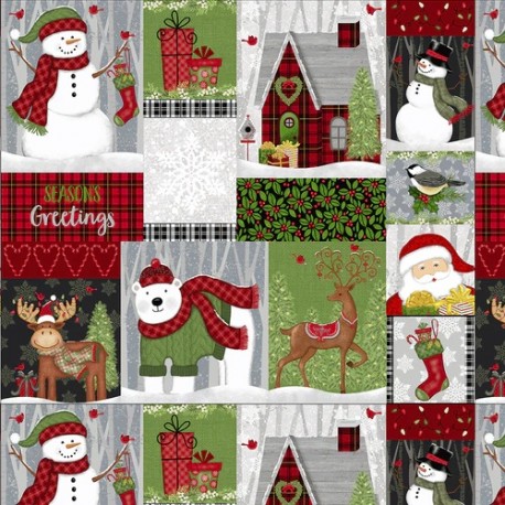 tissu patchwork en panneau d'étiquettes sur le thème de Noël