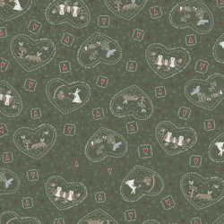 tissu patchwork collection Corner of the woods de Lynette Anderson avec les animaux de la forêt, fond vert