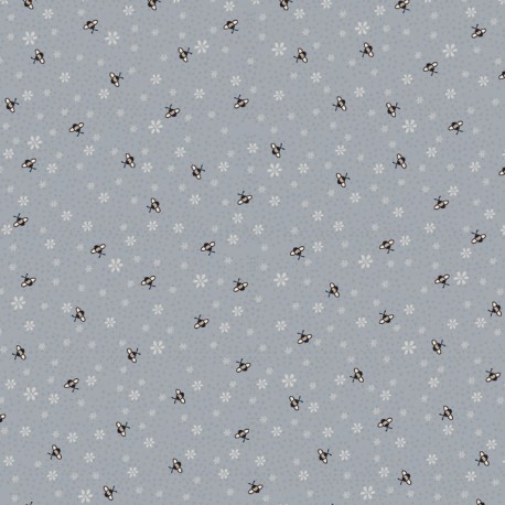 tissu patchwork collection Corner of the woods de Lynette Anderson abeilles et fleur sur fond gris bleu