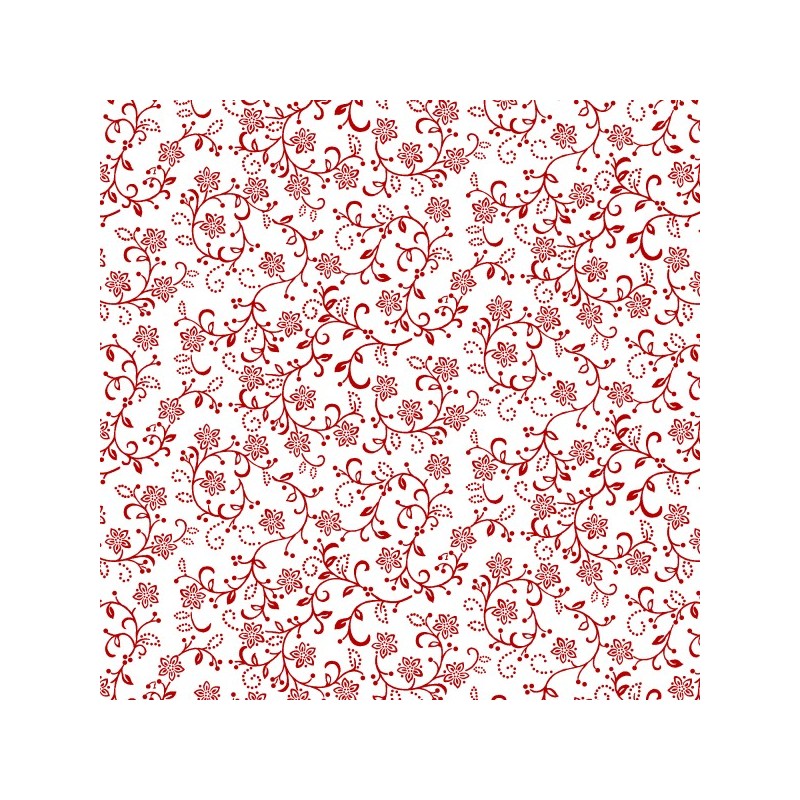 tissu patchwork fleuri rouge sur fond blanc