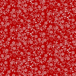 tissu patchwork fleuri sur fond rouge