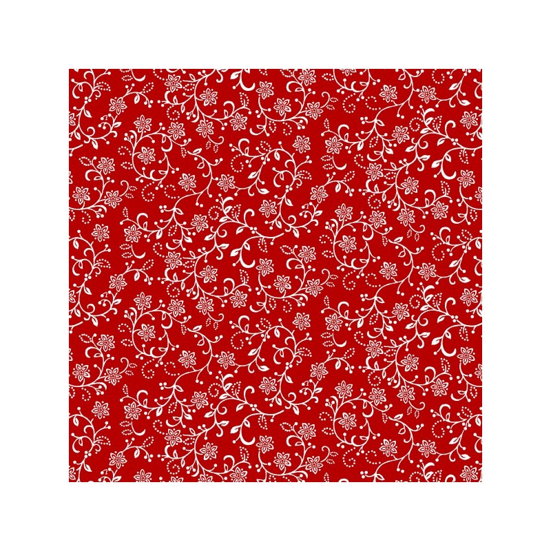 tissu patchwork fleuri sur fond rouge