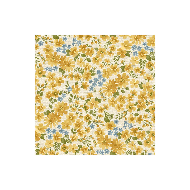 tissu patchwork fleuri jaune, benartex