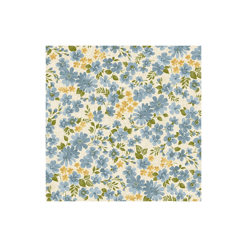 tissu fleuri bleu sur fond clair benartex fabrics