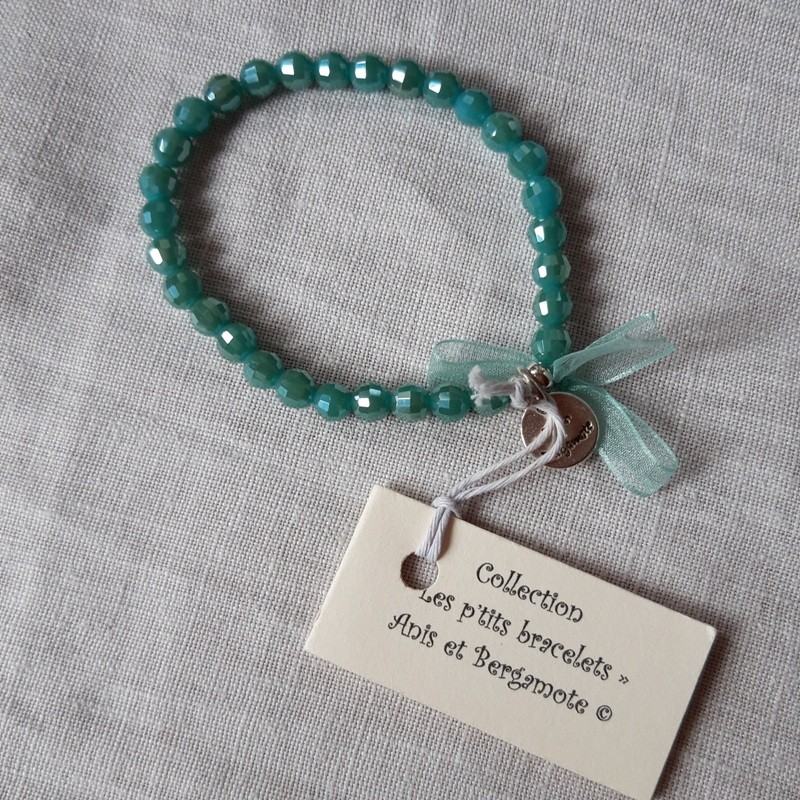 bracelet perles de verre vert lagon opaque
