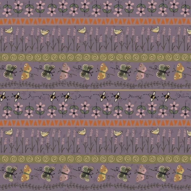 tissu patchwork botanicals de lynette Anderson imprimé papillon violet