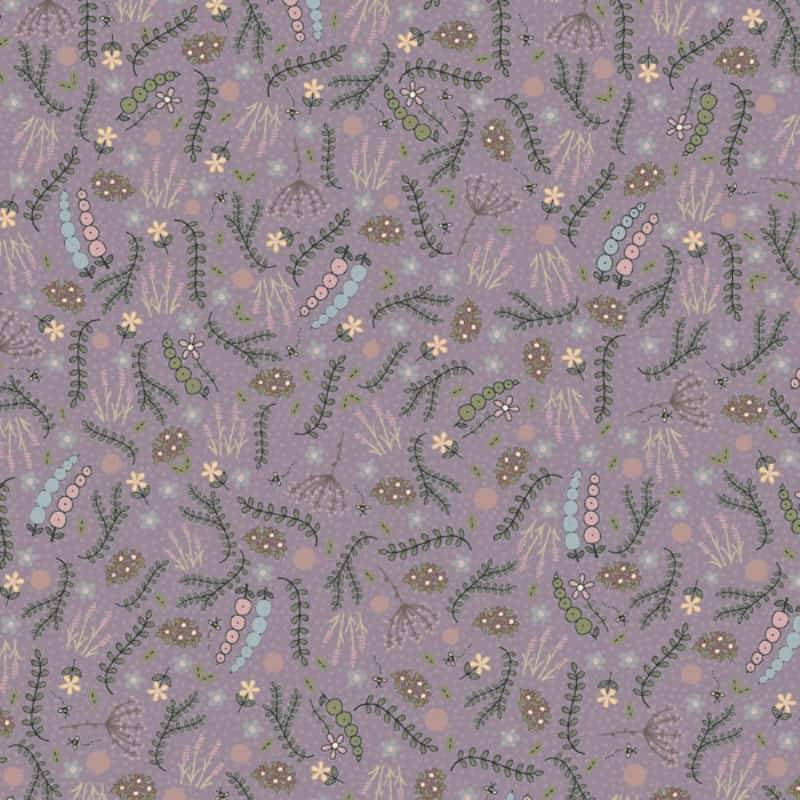 tissu patchwork botanicals de lynette Anderson imprimé grappes de fleurs fond violet