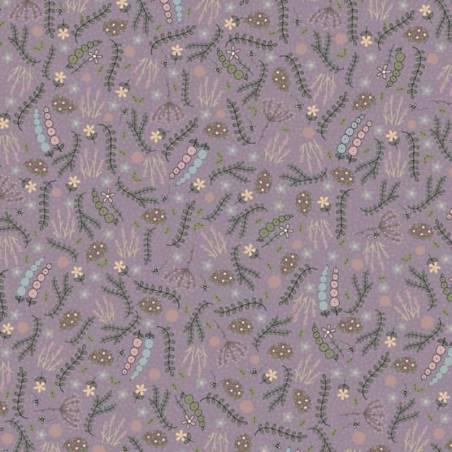 tissu patchwork botanicals de lynette Anderson imprimé grappes de fleurs fond violet