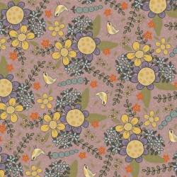 tissu patchwork botanicals de lynette Anderson imprimé oiseaux et fleurs fond violet