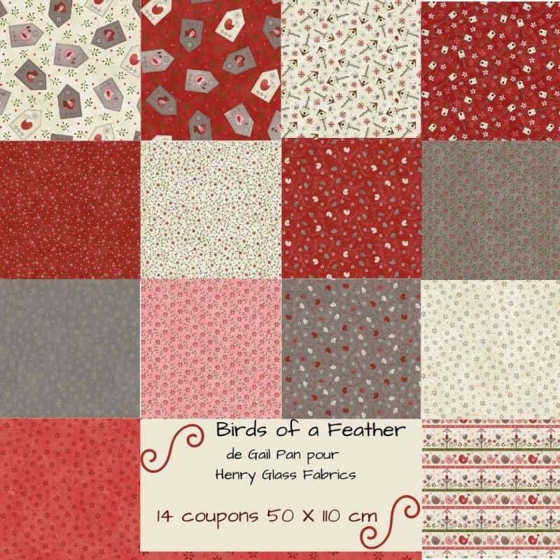 Birds of a feather-gail-pan-henry glass fabrics lot 14 coupons 50 x 110 cm Birds of a feather-gail-pan-henry glass fabrics lot 14 coupons 50 x 110 cm