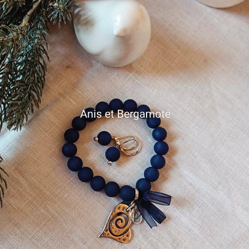 Bracelet bleu marine en perles polaris 10 mm
