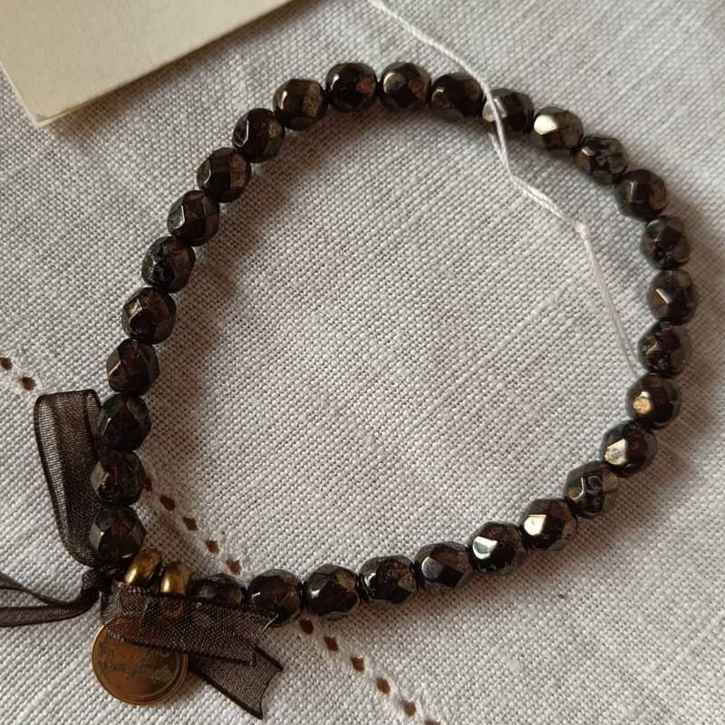 bracelet en perles de verre de bohème coloris noir doré
