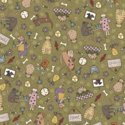 tissu patchwork Lynette Anderson collection good boy and kitty chiens verts