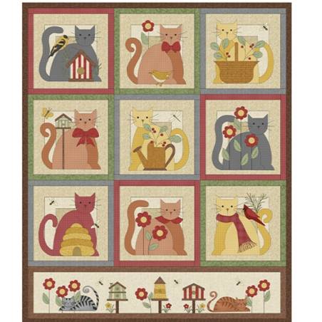 tissu patchwork en panneau d'étiquettes collection wooly cats de benartex avec des chats 16306-99