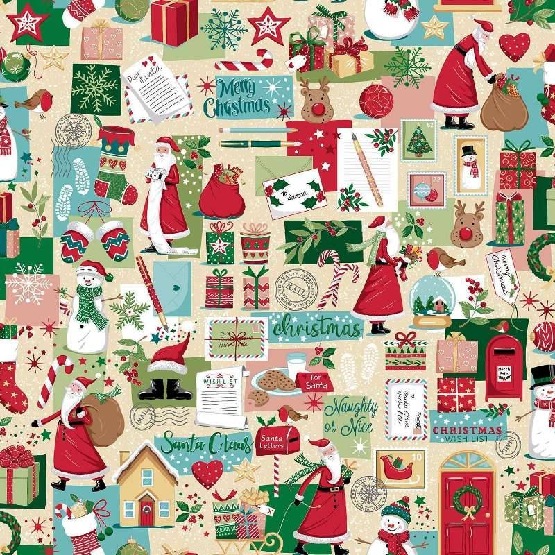 tissu imprimé de petits motifs de noël sur fond crème makower fabrics