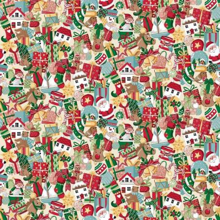 tissu imprimé de petits motifs de noël sur fond crème makower fabrics stocking fillers