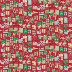 tissu imprimé de petits motifs cadeaux de noël sur fond rouge makower fabrics